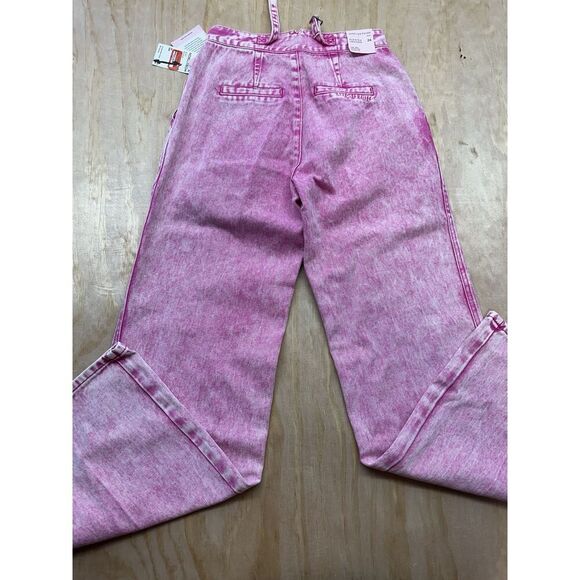 Avec Les Filles Pleated Trouser Denim High Rise 24 Pink Acid Wash - Picture 3 of 4